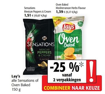 Promotions Lay`s alle sensations of oven baked - Lay's - Valide de 17/07/2019 à 30/07/2019 chez Colruyt