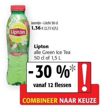 Promotions Lipton alle green ice tea - Lipton - Valide de 17/07/2019 à 30/07/2019 chez Colruyt