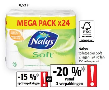 Promoties Nalys toiletpapier soft - Nalys - Geldig van 17/07/2019 tot 30/07/2019 bij Colruyt