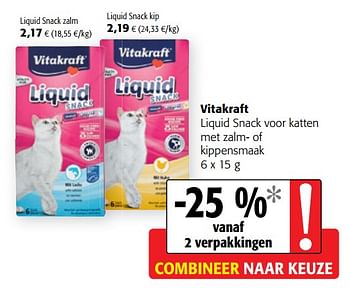 Promoties Vitakraft liquid snack voor katten met zalm- of kippensmaak - Vitakraft - Geldig van 17/07/2019 tot 30/07/2019 bij Colruyt