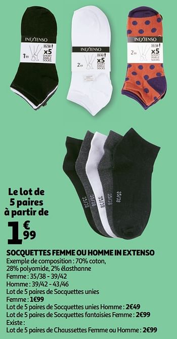 Promotions Socquettes femme ou homme in extenso - Inextenso - Valide de 17/07/2019 à 27/07/2019 chez Auchan Ronq