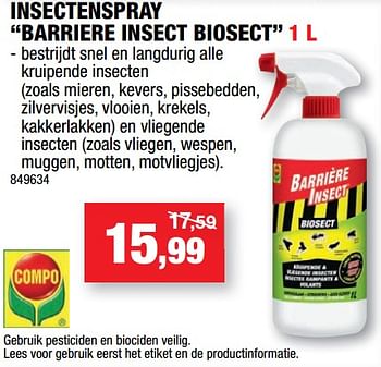 Promoties Insectenspray barriere insect biosect - Compo - Geldig van 17/07/2019 tot 28/07/2019 bij Hubo
