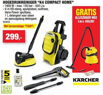Promoties Kärcher hogedrukreiniger k4 compact home - Kärcher - Geldig van 17/07/2019 tot 28/07/2019 bij Hubo