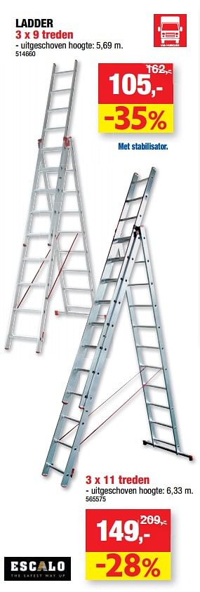 Promoties Ladder 3 x 9 treden - Escalo - Geldig van 17/07/2019 tot 28/07/2019 bij Hubo