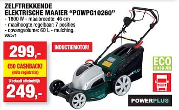 Promotions Powerplus zelftrekkende elektrische maaier powpg10260 - Powerplus - Valide de 17/07/2019 à 28/07/2019 chez Hubo