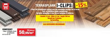 Promoties Terrasplank i-clips composiet - I-Clips - Geldig van 17/07/2019 tot 28/07/2019 bij Hubo