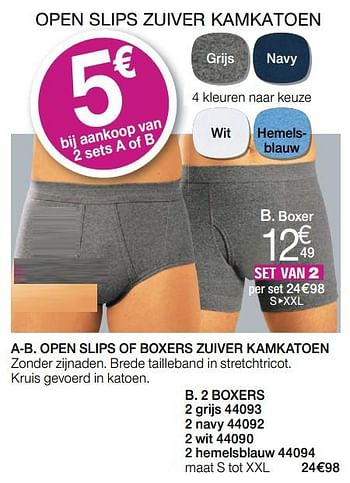 Promoties Open slips of boxers zuiver kamkatoen 2 boxers - Huismerk - Damart - Geldig van 17/07/2019 tot 30/09/2019 bij Damart