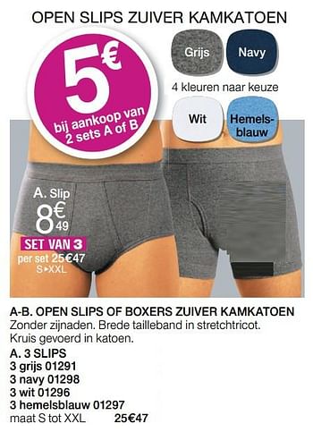 Promoties Open slips of boxers zuiver kamkatoen 3 slips - Huismerk - Damart - Geldig van 17/07/2019 tot 30/09/2019 bij Damart