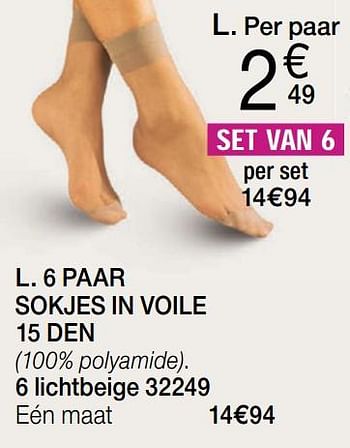 Promoties 6 paar sokjes in voile 15 den - Huismerk - Damart - Geldig van 17/07/2019 tot 30/09/2019 bij Damart