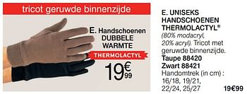 Promoties Uniseks handschoenen thermolactyl - Huismerk - Damart - Geldig van 17/07/2019 tot 30/09/2019 bij Damart