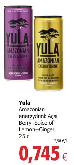 Promoties Yula amazonian energydrink açai berry+spice of lemon+ginger - Yula  - Geldig van 17/07/2019 tot 30/07/2019 bij Colruyt