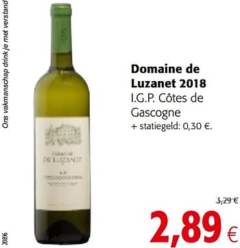 Promoties Domaine de luzanet 2018 i.g.p. côtes de gascogne - Witte wijnen - Geldig van 17/07/2019 tot 30/07/2019 bij Colruyt