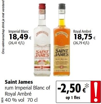 Promotions Saint james rum imperial blanc of royal ambré - Saint James - Valide de 17/07/2019 à 30/07/2019 chez Colruyt