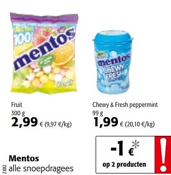 Promoties Mentos alle snoepdragees - Mentos - Geldig van 17/07/2019 tot 30/07/2019 bij Colruyt