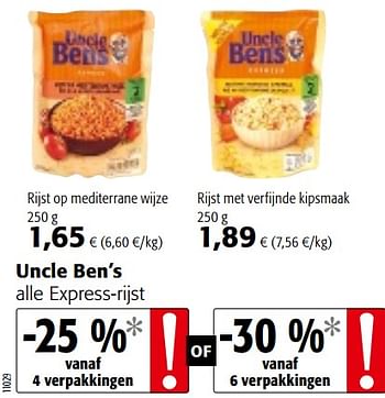 Promoties Uncle ben`s alle express-rijst - Uncle Ben's - Geldig van 17/07/2019 tot 30/07/2019 bij Colruyt