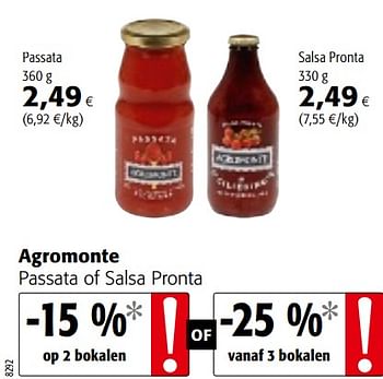 Promoties Agromonte passata of salsa pronta - Agromonte - Geldig van 17/07/2019 tot 30/07/2019 bij Colruyt