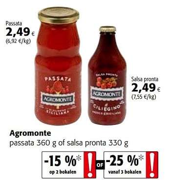 Promotions Agromonte passata of salsa pronta - Agromonte - Valide de 17/07/2019 à 30/07/2019 chez Colruyt