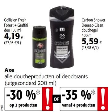 Promoties Axe alle doucheproducten of deodorants - Axe - Geldig van 17/07/2019 tot 30/07/2019 bij Colruyt