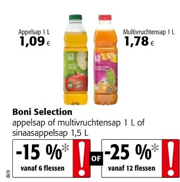 Promotions Boni selection appelsap of multivruchtensap of sinaasappelsap - Boni - Valide de 17/07/2019 à 30/07/2019 chez Colruyt