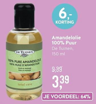 Promoties Amandelolie 100% puur de tuinen - De Tuinen - Geldig van 15/07/2019 tot 11/08/2019 bij Holland & Barret
