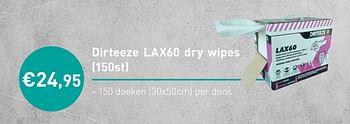 Promoties Dirteeze lax60 dry wipes - Dirteeze - Geldig van 01/07/2019 tot 30/09/2019 bij Bouwmat