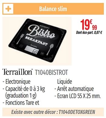 Promoties Balances de cuisine terraillon t1040bistrot - Terraillon - Geldig van 01/07/2019 tot 31/12/2019 bij Domial Èlectromenager Image et Son
