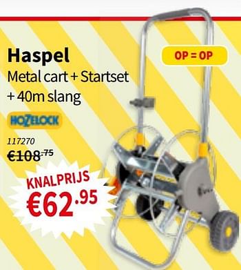 Promoties Hozelock haspel metal cart + startset + slang - Hozelock - Geldig van 18/07/2019 tot 31/07/2019 bij Cevo Market