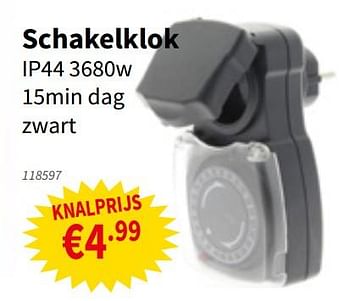Promoties Schakelklok ip44 3680w 15min dag zwart - Huismerk - Cevo - Geldig van 18/07/2019 tot 31/07/2019 bij Cevo Market