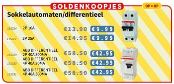 Promoties Sokkelautomaten differentieel 2p 10a - ABB - Geldig van 18/07/2019 tot 31/07/2019 bij Cevo Market