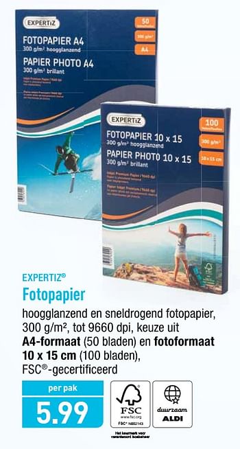 Promoties Fotopapier - Expertiz - Geldig van 22/07/2019 tot 27/07/2019 bij Aldi