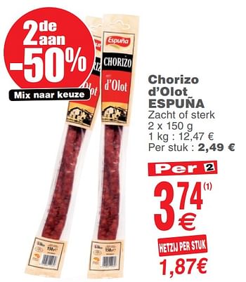 Promotions Chorizo d`olot espuña - ESPUÑA - Valide de 23/07/2019 à 29/07/2019 chez Cora