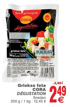 Promoties Griekse feta cora dégustation - Huismerk - Cora - Geldig van 23/07/2019 tot 29/07/2019 bij Cora