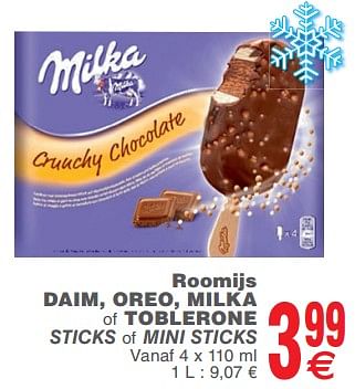 Promoties Roomijs daim, oreo, milka of toblerone sticks of mini sticks - Huismerk - Cora - Geldig van 23/07/2019 tot 29/07/2019 bij Cora