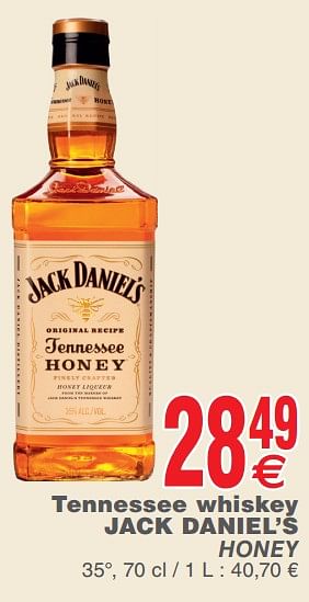 Promotions Tennessee whiskey jack daniel`s honey - Jack Daniel's - Valide de 23/07/2019 à 29/07/2019 chez Cora