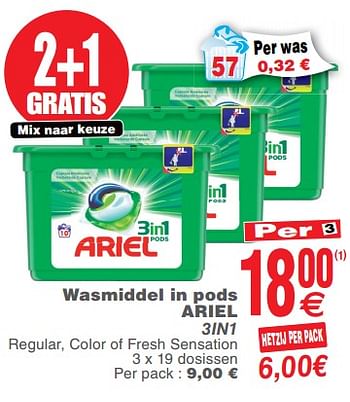 Promoties Wasmiddel in pods ariel 3in1 - Ariel - Geldig van 23/07/2019 tot 29/07/2019 bij Cora
