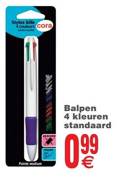 Promoties Balpen 4 kleuren standaard - Huismerk - Cora - Geldig van 23/07/2019 tot 05/08/2019 bij Cora