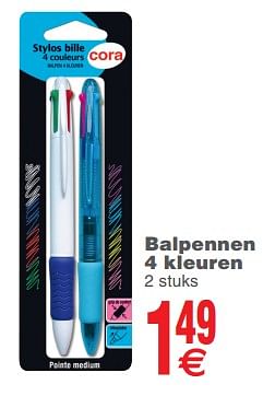 Promoties Balpennen 4 kleuren - Huismerk - Cora - Geldig van 23/07/2019 tot 05/08/2019 bij Cora