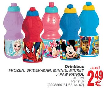 Promoties Drinkbus frozen, spider-man, minnie, mickey of paw patrol - Huismerk - Cora - Geldig van 23/07/2019 tot 05/08/2019 bij Cora