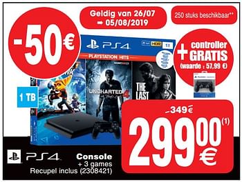 Promoties Sony console + 3 games - Sony - Geldig van 23/07/2019 tot 05/08/2019 bij Cora