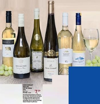 Promoties Henri ehrhart riesling fût de chêne 2013 - Witte wijnen - Geldig van 31/07/2019 tot 13/08/2019 bij Alvo