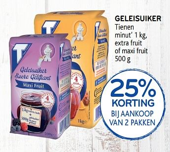 Promotions 25% korting bij aankoop van 2 pakken geleisuiker tienen minut` 1 kg, extra fruit of maxi fruit - Tienen - Valide de 31/07/2019 à 13/08/2019 chez Alvo
