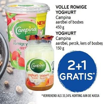 Promoties 2+1 gratis volle romige yoghurt campina aardbei of bosbes - Campina - Geldig van 31/07/2019 tot 13/08/2019 bij Alvo