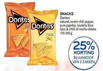 Promoties 25% korting bij aankoop van 2 zakken snacks doritos - Doritos - Geldig van 31/07/2019 tot 13/08/2019 bij Alvo