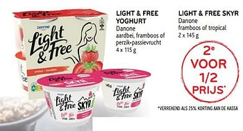 Promotions 2e voor 1-2 prijs light + free yoghurt danone aardbei, framboos of perzik-passievrucht - Danone - Valide de 31/07/2019 à 13/08/2019 chez Alvo