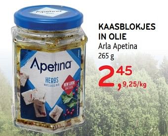 Promotions Kaasblokjes in olie arla apetina - apetina - Valide de 31/07/2019 à 13/08/2019 chez Alvo