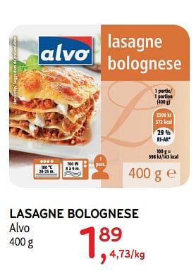 Promoties Lasagne bolognese alvo - Huismerk - Alvo - Geldig van 31/07/2019 tot 13/08/2019 bij Alvo