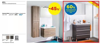 Promoties Bèta wastafel in composietmarmer zwevend dubbel meubel met 2 lades en spiegelpaneel - Storke - Geldig van 01/08/2019 tot 31/08/2019 bij X2O