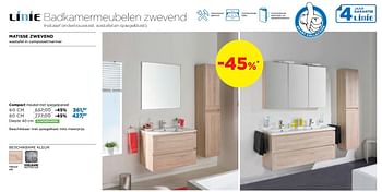 Promoties Matisse zwevend wastafel in composietmarmer compact meubel met spiegelpaneel - Linie - Geldig van 01/08/2019 tot 31/08/2019 bij X2O