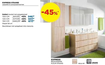 Promoties Express staand wastafel in composietmarmer dubbel meubel met spiegelpaneel - Linie - Geldig van 01/08/2019 tot 31/08/2019 bij X2O
