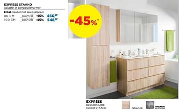 Promoties Express staand wastafel in composietmarmer enkel meubel met spiegelpaneel - Linie - Geldig van 01/08/2019 tot 31/08/2019 bij X2O